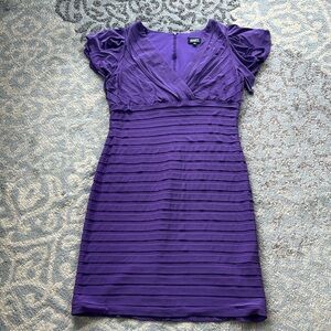 Adrianna Papell Woman Tiered Midi Sheath Dress with Flutter Sleeves Purple 16W